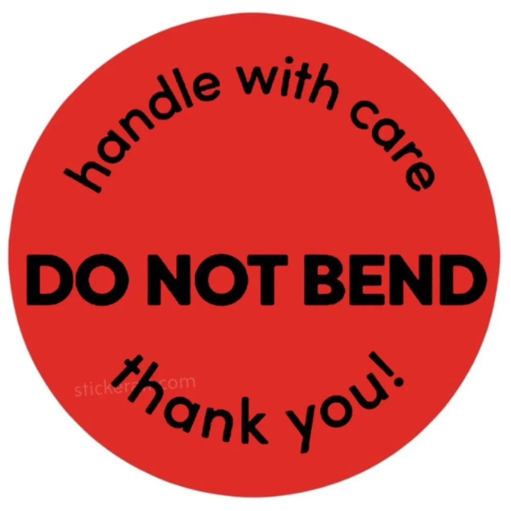 2” DO NOT BEND Orange Stickers - Handle With Care Shipping Labels